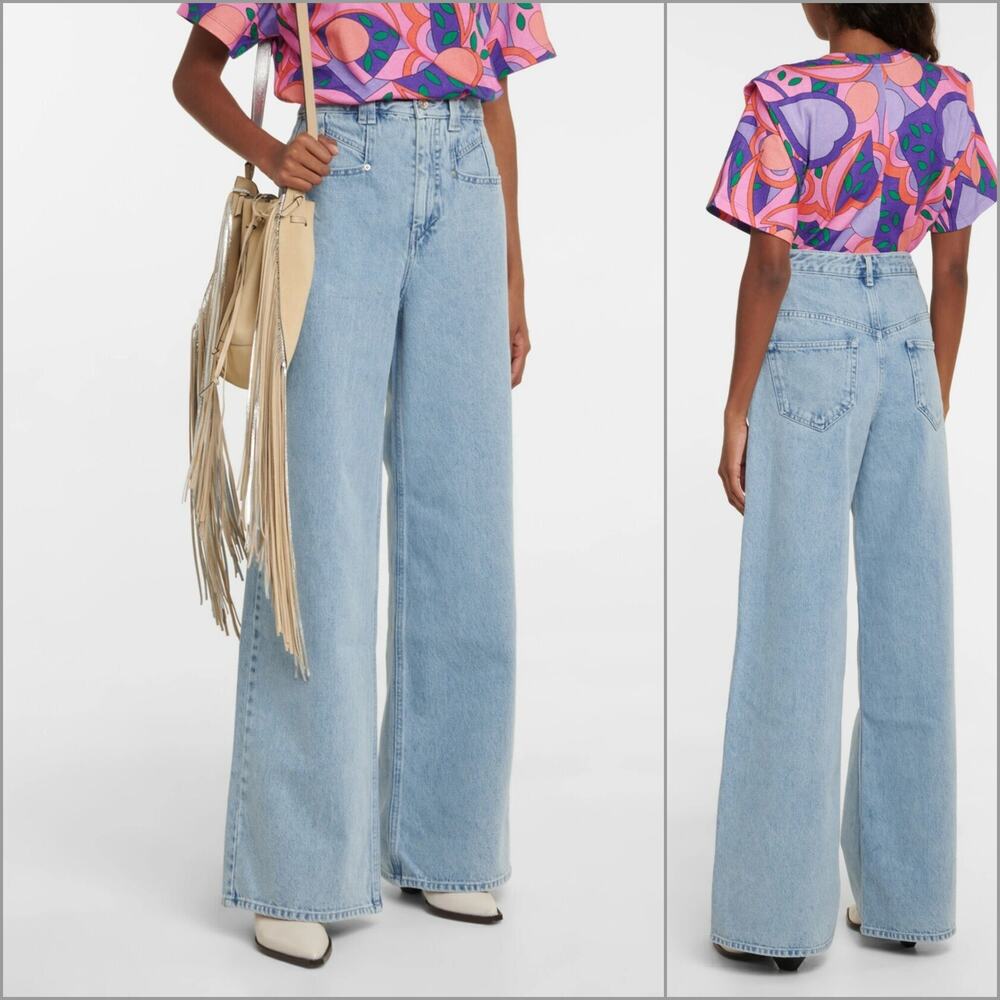 Isabel Marant Lemony High Rise Wide Leg Jean Acid Wash blue 44
